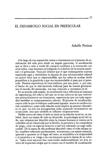 EL DESARROLLO SOCIAL EN PREESCOLAR Adolfo Perinat - UAB Barcelona