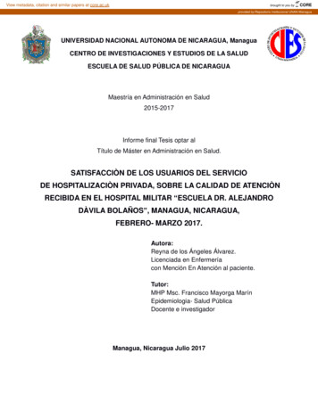 Satisfacciòn De Los Usuarios Del Servicio De Hospitalizaciòn Privada .