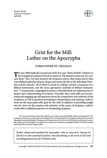 Grist For The Mill: Luther On The Apocrypha - Luther Seminary