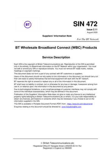 SIN 472 Issue 2.11 - BT Wholesale Broadband Connect (WBC) Products