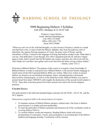 5090 Beginning Hebrew I Syllabus - Harding School Of Theology