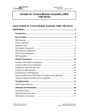 Variable Air Volume Modular Assembly (VMA) 1400 . - Johnson Controls