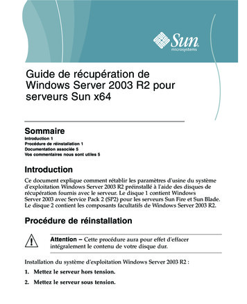 Guide De Récupération De Windows Server 2003 R2 Pour . - Oracle