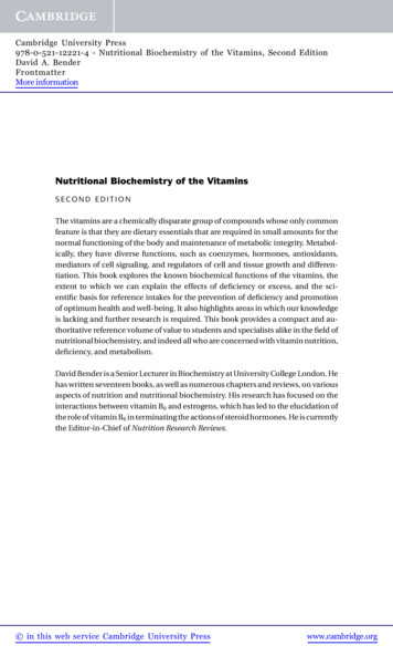 Nutritional Biochemistry Of The Vitamins - Cambridge