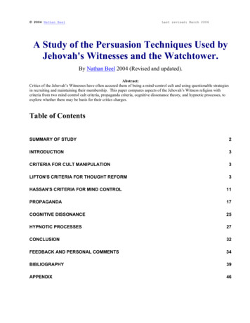 A Study Of The Persuasion Techniques Used By Jehovah's . - JWfacts