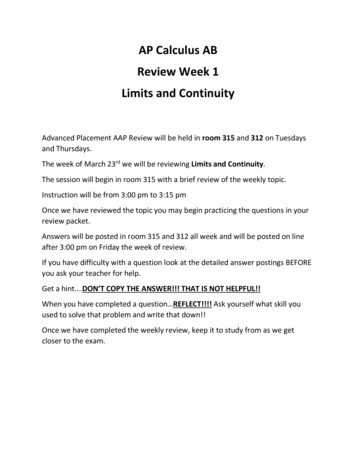 AP Calculus AB Review Week 1 Limits And Continuity - Commack Schools