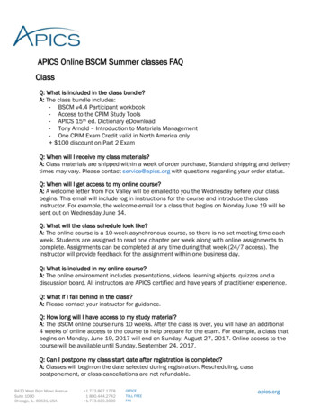 APICS Online BSCM Summer Classes FAQ Class