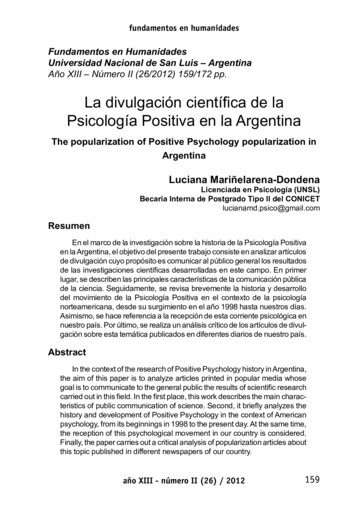 La Divulgación Científica De La Psicología Positiva En La Argentina