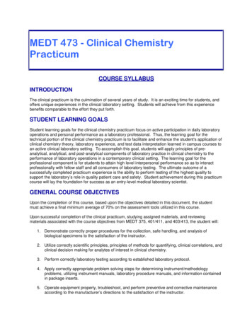 MEDT 473 - Clinical Chemistry Practicum - University Of Delaware