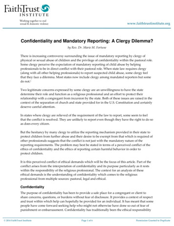 Confidentiality And Mandatory Reporting: A Clergy Dilemma?