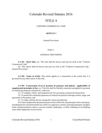 Colorado Revised Statutes 2016 TITLE 4