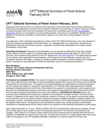 CPT Editorial Summary Of Panel Actions February 2016