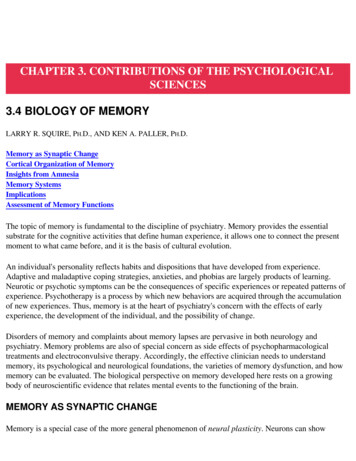 Chapter 3. Contributions Of The Psychological Sciences 3.4 Biology Of .