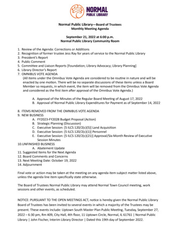 Normal Public Library—Board Of Trustees Monthly Meeting Agenda Normal .