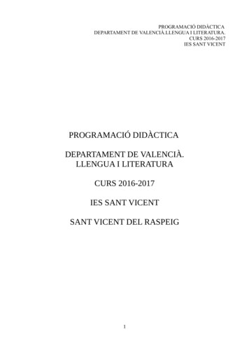 Programació Didàctica Departament De Valencià. Llengua I Literatura .