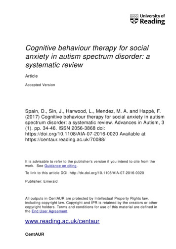 Cognitive Behaviour Therapy For Social Anxiety In Autism Spectrum .