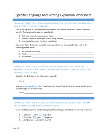 Specific Language And Writing Expansion Worksheet