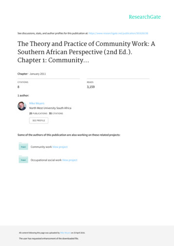 The Theory And Practice Of Community Work: A Southern African .