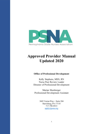Approved Provider Manual Updated 2020 - Home PSNA PSNA