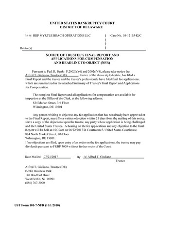 NOTICE OF TRUSTEE'S FINAL REPORT AND APPLICATIONS 