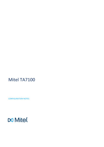 TA7102, Configuration Notes - Mitel