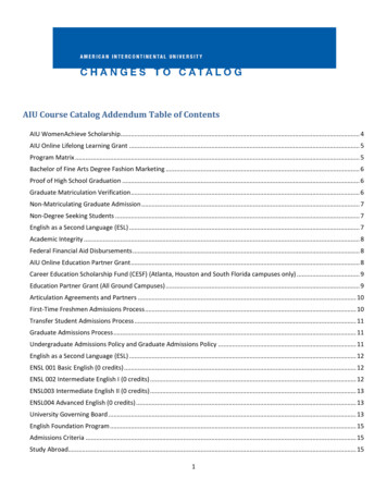 AIU Course Catalog Addendum Table Of Contents