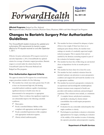 ForwardHealth Update - 2011-44 - Changes To Bariatric .
