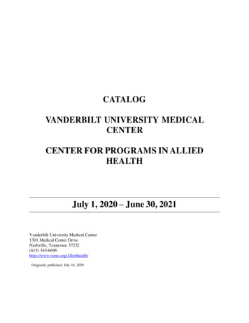 CATALOG VANDERBILT UNIVERSITY MEDICAL CENTER 