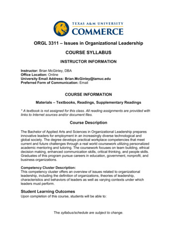 ORGL 3311 – Issues In Organizational Leadership COURSE .