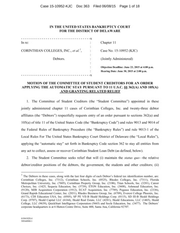 Case 15-10952-KJC Doc 363 Filed 06/08/15 Page 1 Of 18 FOR .