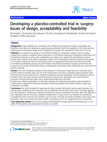 Developing A Placebo-controlled Trial In Surgery: Issues .