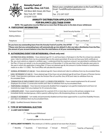 ANNUITY DISTRIBUTION APPLICATION FOR BALANCE LESS 
