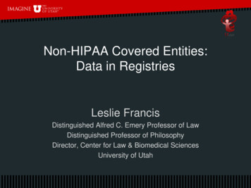 Non-HIPPA Covered Entities: Data In Registries