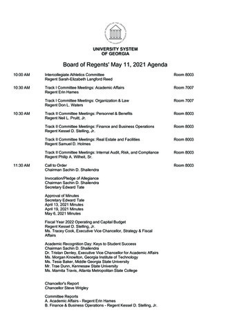 Board Of Regents' May 11, 2021 Agenda - USG