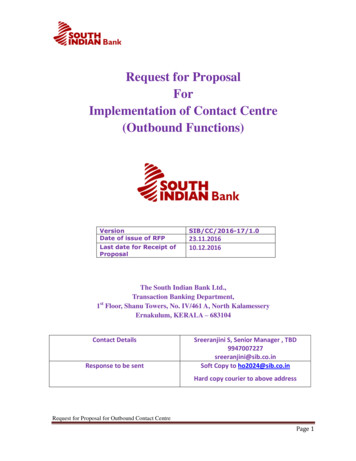 Request For Proposal For Implementation Of Contact Centre .