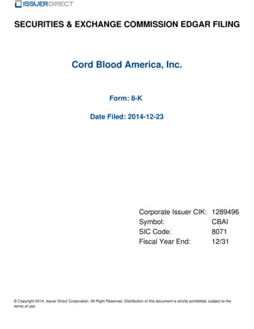 Cord Blood America, Inc.