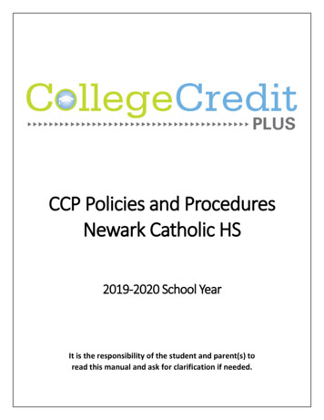 CCP Policies And Procedures Newark Catholic HS