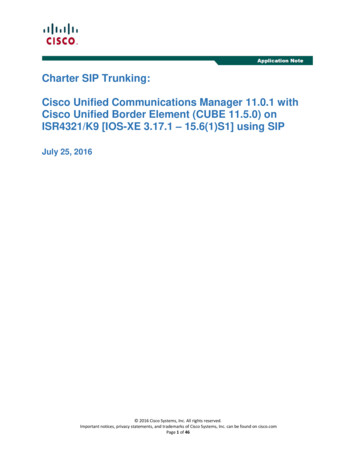 Charter SIP Trunking: Cisco Unified Communications Manager .