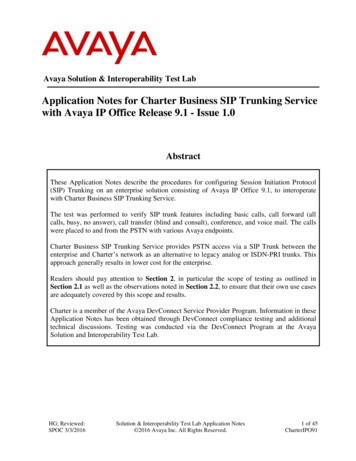 Application Notes For Charter Business SIP Trunking .