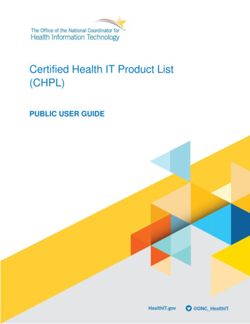 Certified Health IT Product List (CHPL) Public User Guide