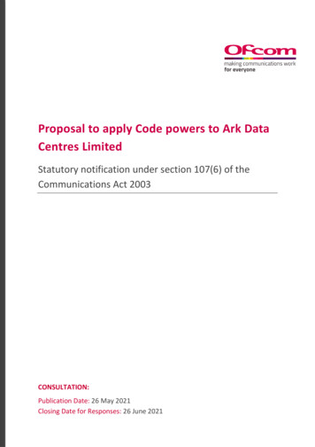 Consultation: Proposal To Apply Code Powers To Ark Data .