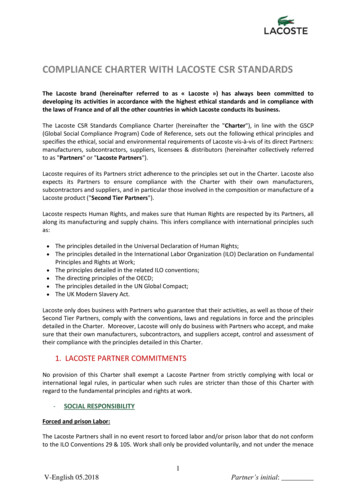 COMPLIANCE CHARTER WITH LACOSTE CSR STANDARDS