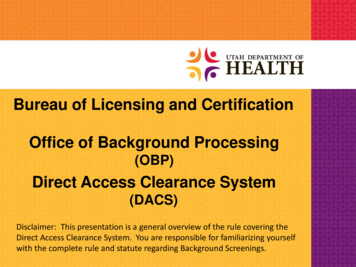 Bureau Of Licensing And Certification Office Of . - Utah