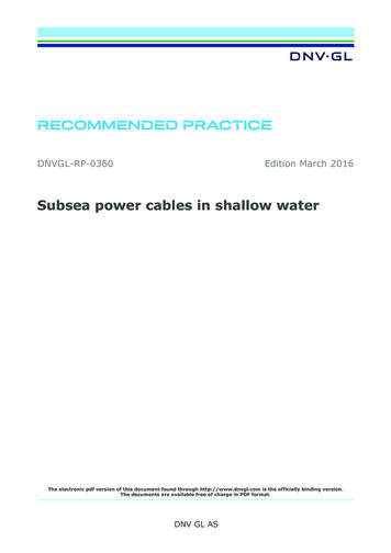 DNVGL-RP-0360 Subsea Power Cables In Shallow Water