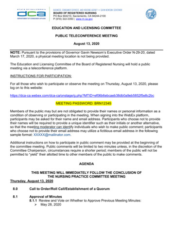 Education And Licensing Committee Meeting Agenda - August .