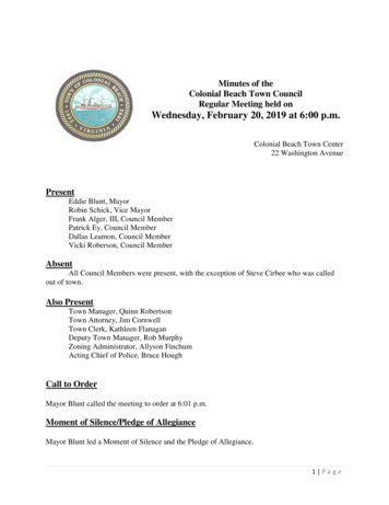 Minutes Of The Colonial Beach Town Council Regular 