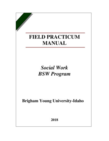 FIELD PRACTICUM MANUAL Social Work BSW Program