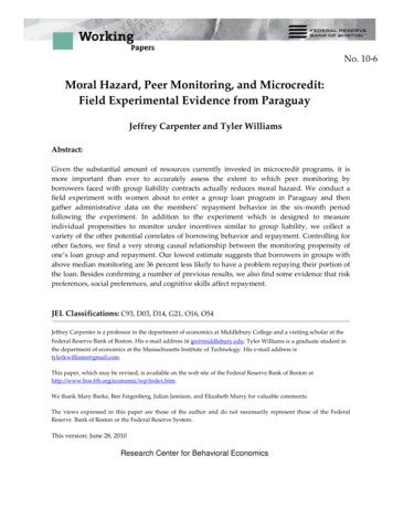Moral Hazard, Peer Monitoring, And Microcredit: Field .