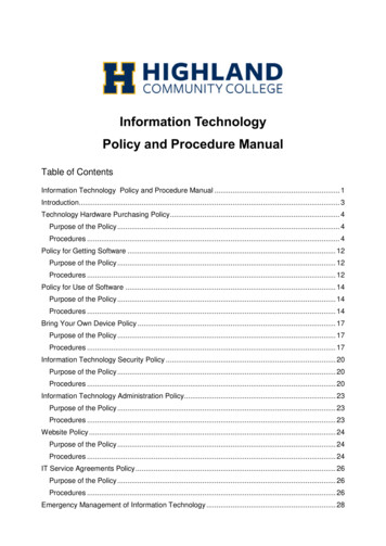 Information Technology Policy And Procedure Manual