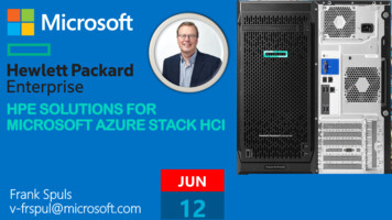 HPE SOLUTIONS FOR MICROSOFT AZURE STACK HCI PART II